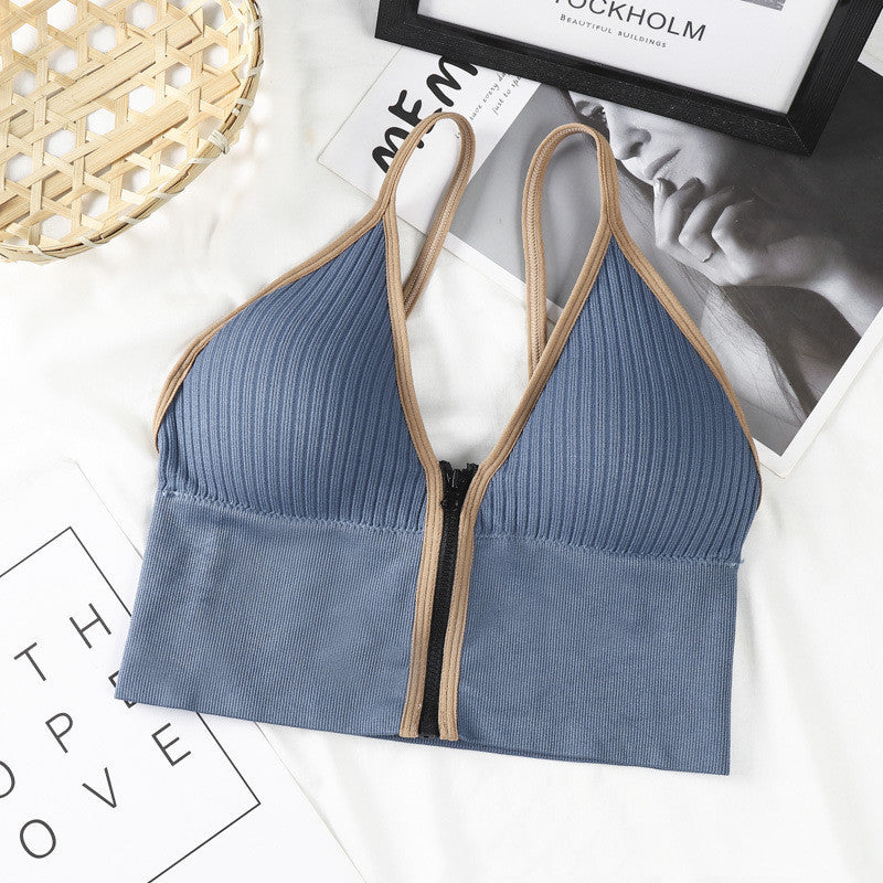 Front Zipper Wrapped Chest Deep V No Steel Ring Bra