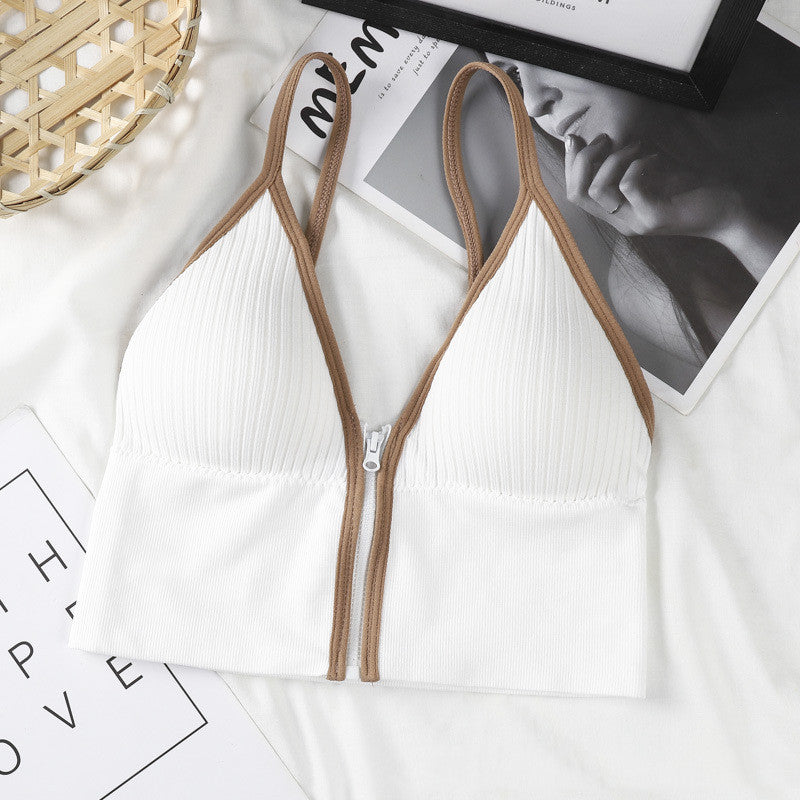 Front Zipper Wrapped Chest Deep V No Steel Ring Bra