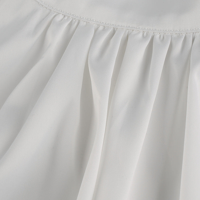 Satin-finish puff-sleeve turtleneck T-shirt top